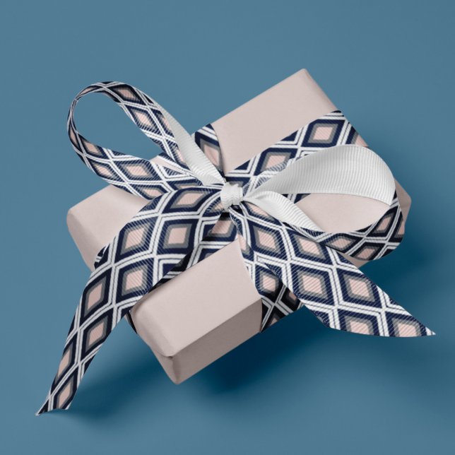 Blush Pink und Navy Diamond Ikat Muster Ripsband (Von Creator hochgeladen)