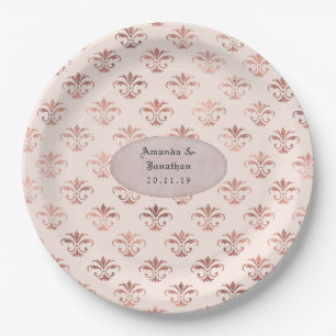 Blush Pink und Rose Gold Damaskus Hochzeit Pappteller