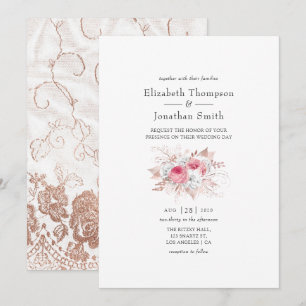 Blush Pink und Rose Gold Floral and Lace Wedding Einladung