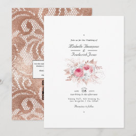Blush Pink und Rose Gold Floral and Lace Wedding Einladung