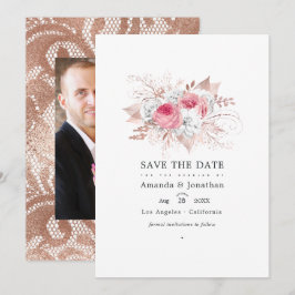 Blush Pink und Rose Gold Floral and Lace Wedding Save The Date