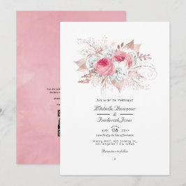 Blush Pink und Rose Gold Floral QR Code Hochzeit Einladung