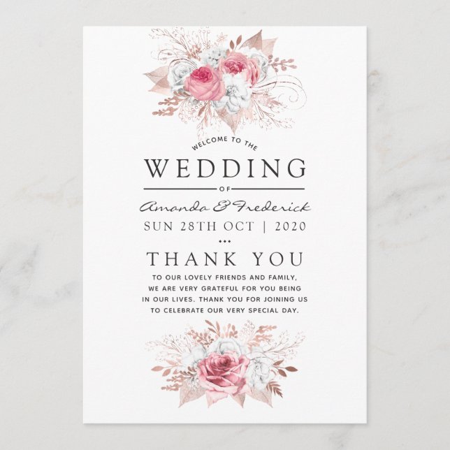 Blush Pink und Rose Gold Floral Wedding Programm (Vorderseite)