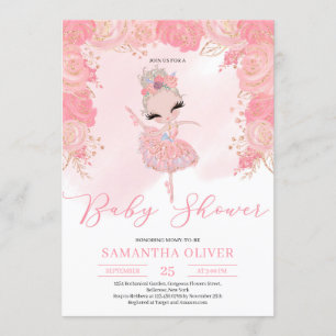 Blush pink und Rose gold florale Tutu Kinderdusche Einladung