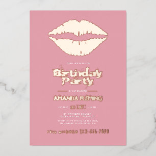 Blush Pink und Rose Gold Lippen Geburtstag Folieneinladung