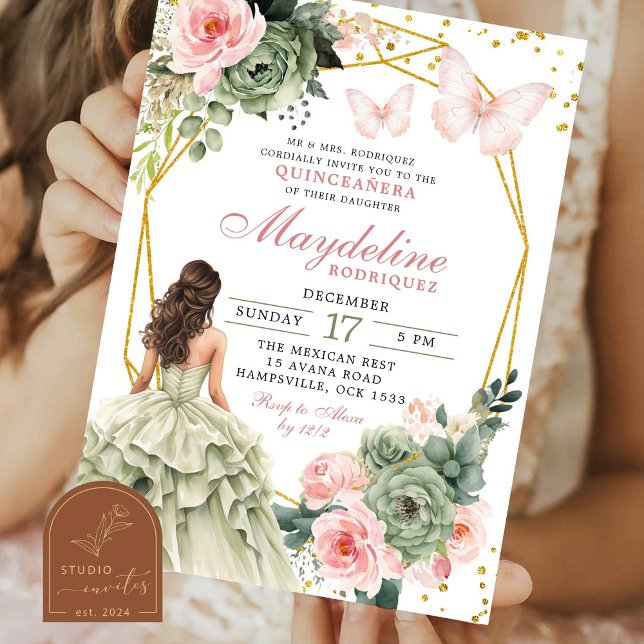 Blush Pink und Sage Green Floral mexikanische Prin Einladung (Von Creator hochgeladen)