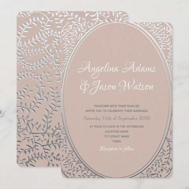 Blush Pink und Silver Elegante Hochzeit Einladung (Vorne/Hinten)