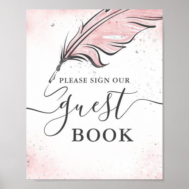Blush Pink und Silver Guest Book Tabletop Zeichen Poster (Vorne)