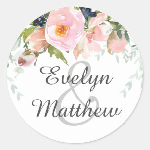 Blush Pink und White Floral Bouquet Wedding Runder Aufkleber