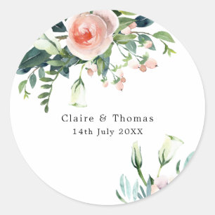 Blush Pink und White Floral Custom Wedcker Runder Aufkleber