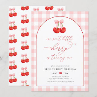 Blush Pink Unser süßes Kirschmädchen 1. Geburtstag Einladung