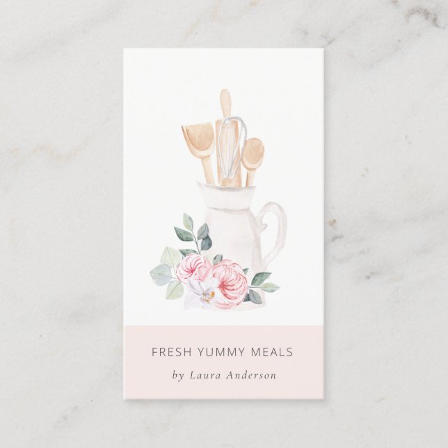 Blush Pink Utensid Catering Floral Roller Whisk Visitenkarte (Vorderseite)