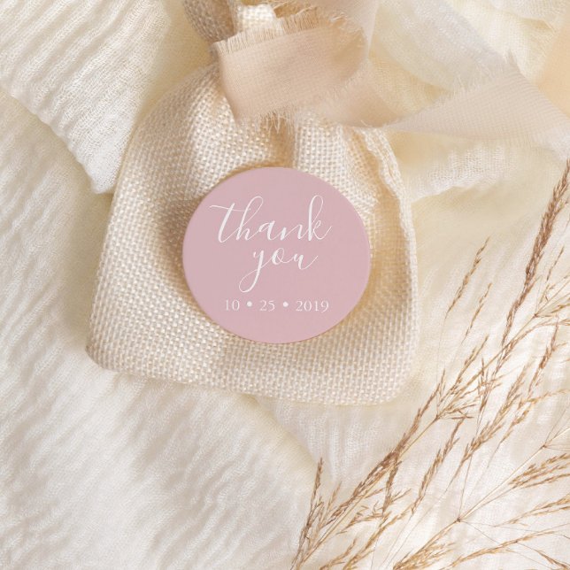Blush Pink Vielen Dank für Ihre elegante Hochzeit Runder Aufkleber (Von Creator hochgeladen)