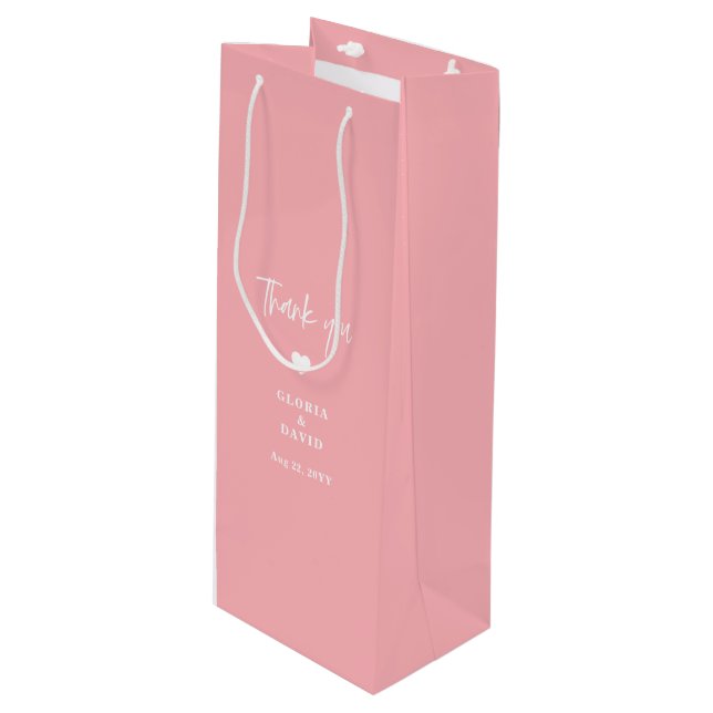 Blush Pink Vielen Dank für Ihre Hochzeit Geschenktüte Für Weinflaschen (Vorderseite Schrägansicht)