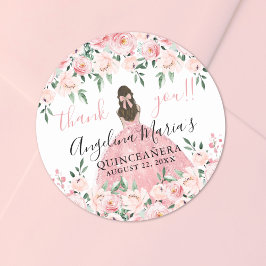 Blush Pink Vielen Dank, Quinceanera Floral Runder Aufkleber