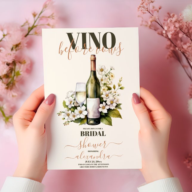 Blush Pink Vino vor Vows Brautparty Einladung (Von Creator hochgeladen)