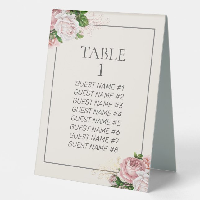 Blush Pink Vintag Floral Hochzeitsstimmung Tischnu Tischaufsteller (Vorderseite)