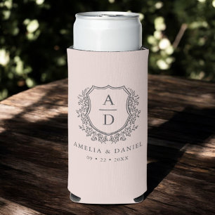 Blush Pink Wappen Moderne Monogram Wedding Selters Dosenkühler