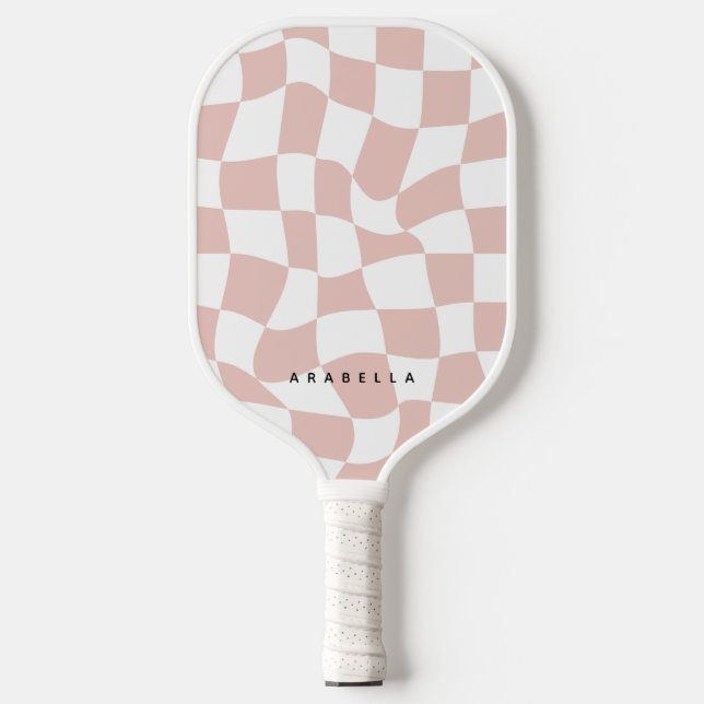 Blush Pink Warped Checkerboard Pickleball Paddle (Vorderseite)