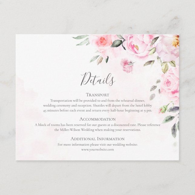 Blush Pink Wasserfarbe Blumengrün Hochzeit Begleitkarte (Vorderseite)