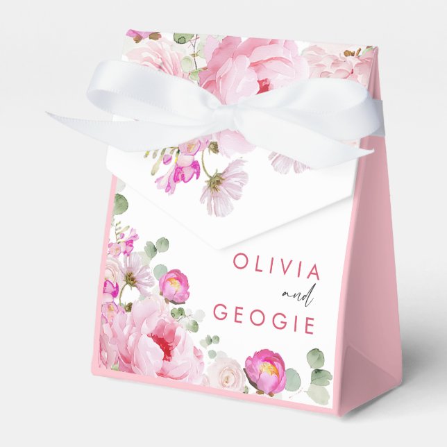 Blush Pink Wasserfarbe Blumenzellenhochzeit Geschenkschachtel (Vorderseite)