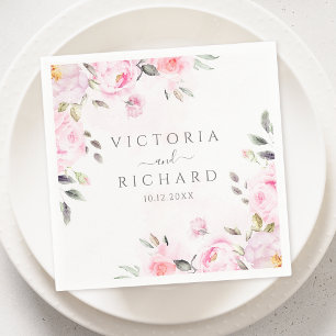 Blush Pink Wasserfarbe Blumenzellenhochzeit Serviette