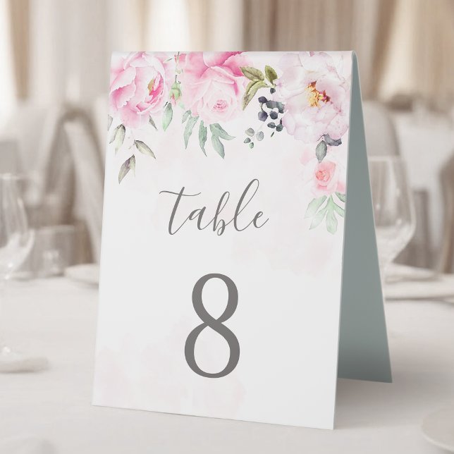 Blush Pink Wasserfarbe Blumenzellenhochzeit Tischaufsteller (Von Creator hochgeladen)