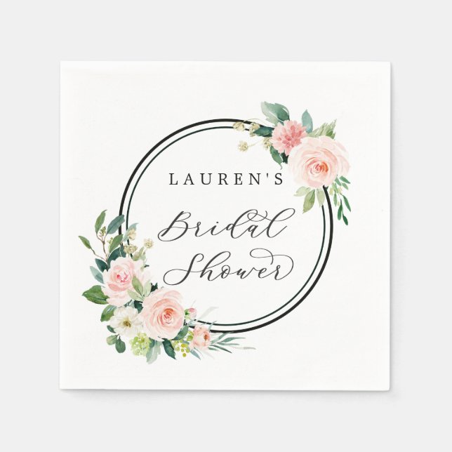 Blush Pink Wasserfarbe Blütendusche Serviette (Vorderseite)