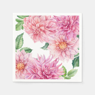 Blush Pink Wasserfarbe Dahlia Blumenmuster Serviette