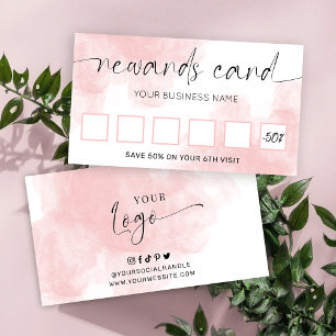 Blush Pink Wasserfarbe Elegantes Script Logo Salon Treuekarte