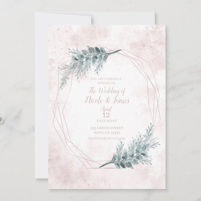Blush Pink Wasserfarbe Geometrische botanische Hoc Einladung (Vorderseite)