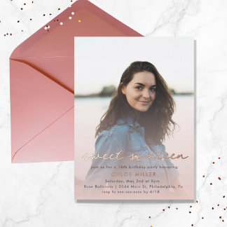 Blush Pink Wasserfarbe Girly Sweet 16 Rose Gold Folieneinladung
