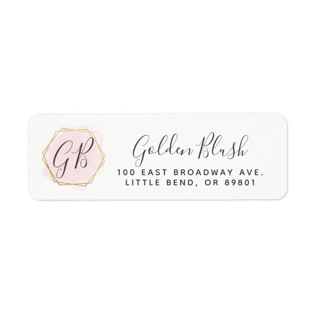 Blush Pink Wasserfarbe & Moderne Gold Rücksendeadr (Vorne)