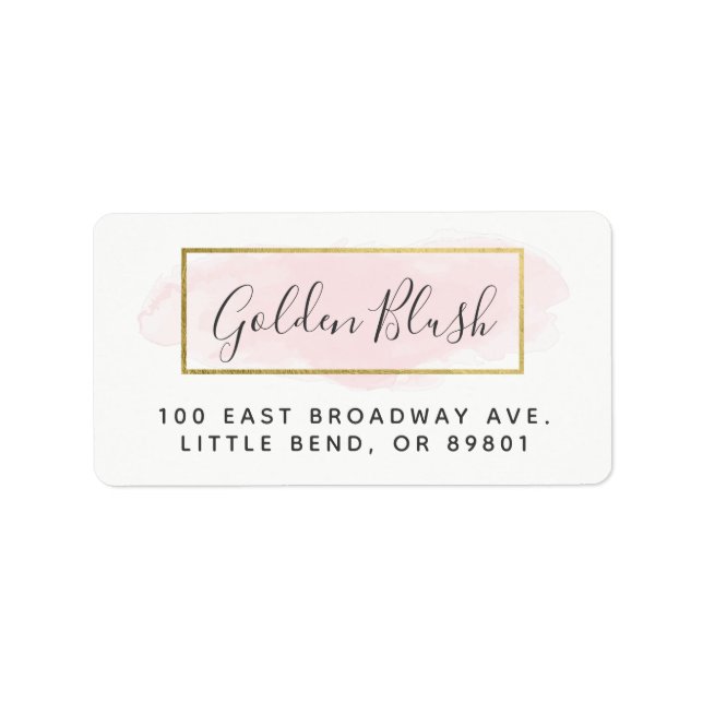 Blush Pink Wasserfarbe & Moderne goldene Chic Adre Adressaufkleber (Vorne)