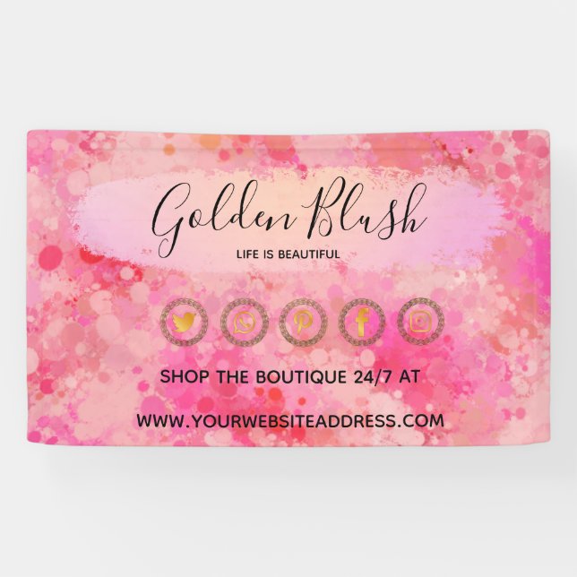 Blush Pink Wasserfarbe & Moderne Goldene geometris Banner (Horizontal)