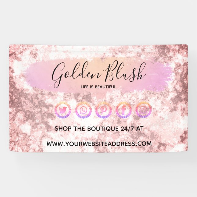 Blush Pink Wasserfarbe & Moderne Goldene geometris Banner (Horizontal)