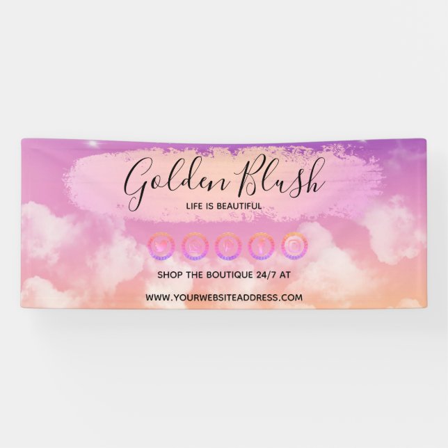 Blush Pink Wasserfarbe & Moderne Goldene geometris Banner (Horizontal)