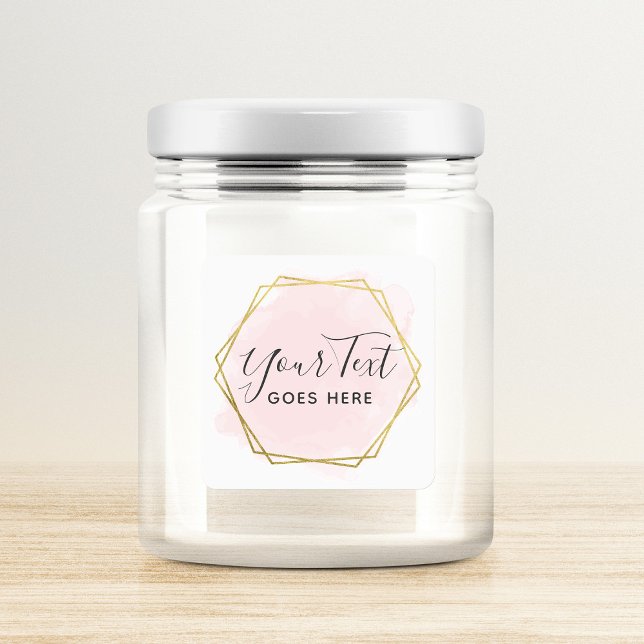 Blush Pink Wasserfarbe & Moderne Goldene geometris Quadratischer Aufkleber (Von Creator hochgeladen)