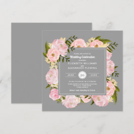 Blush Pink Wasserfarbe Peonies Grau Hochzeit Einladung