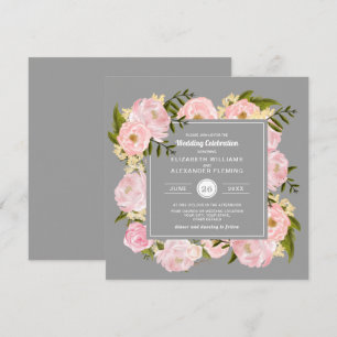 Blush Pink Wasserfarbe Peonies Grau Hochzeit Einladung