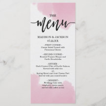 Blush Pink Wasserfarbe Pinselstriche Hochzeitmenü