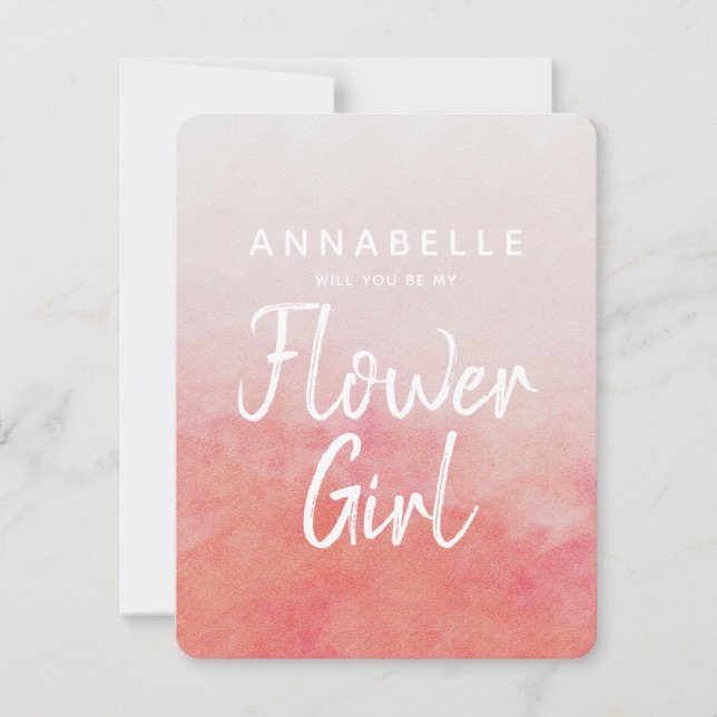 Blush Pink Wasserfarbe wirst du mein Blumenmädchen Einladung (Vorderseite)