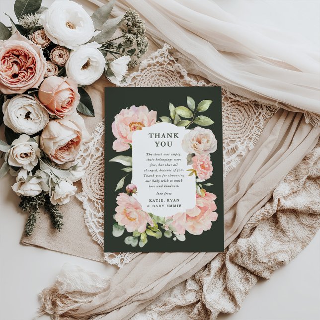 Blush Pink Wasserfarben BläsernBaby Dusche Dankeskarte (Von Creator hochgeladen)