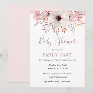 Blush Pink Wasserfarben Bloral Baby Dusche Invite Einladung