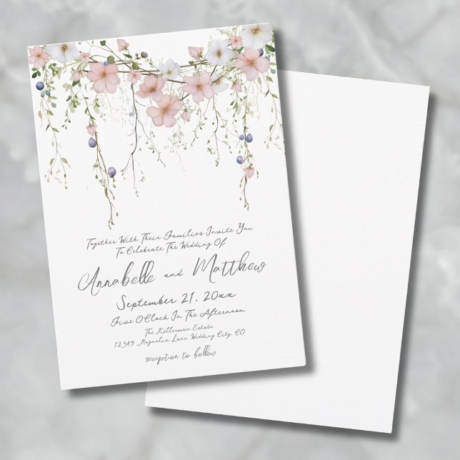 Blush Pink Wasserfarben Botanische Blumenzehen Einladung (Blush Pink Watercolor Botanical Floral Wedding Invitation)