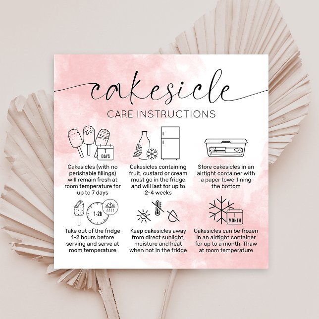 Blush Pink Waterbrush Cakesicles Bäckerpflege Guid Quadratische Visitenkarte (Von Creator hochgeladen)