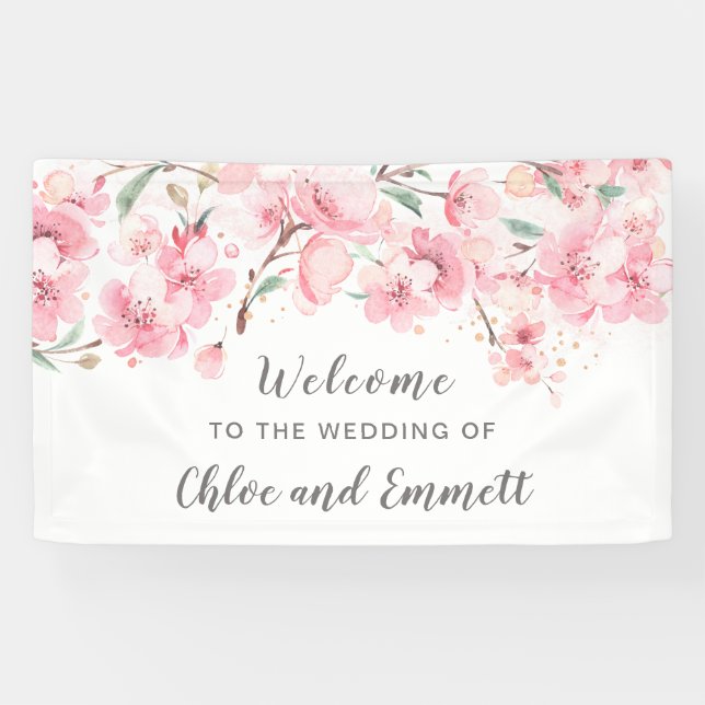 Blush Pink Watercolor Blumenzehen Banner (Horizontal)