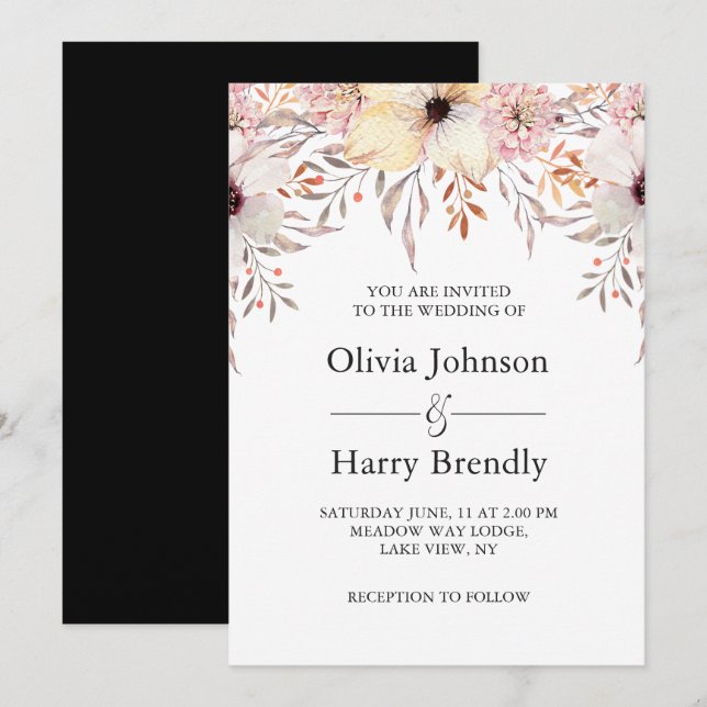 Blush Pink Watercolor Blumenzehen Einladung (Vorne/Hinten)