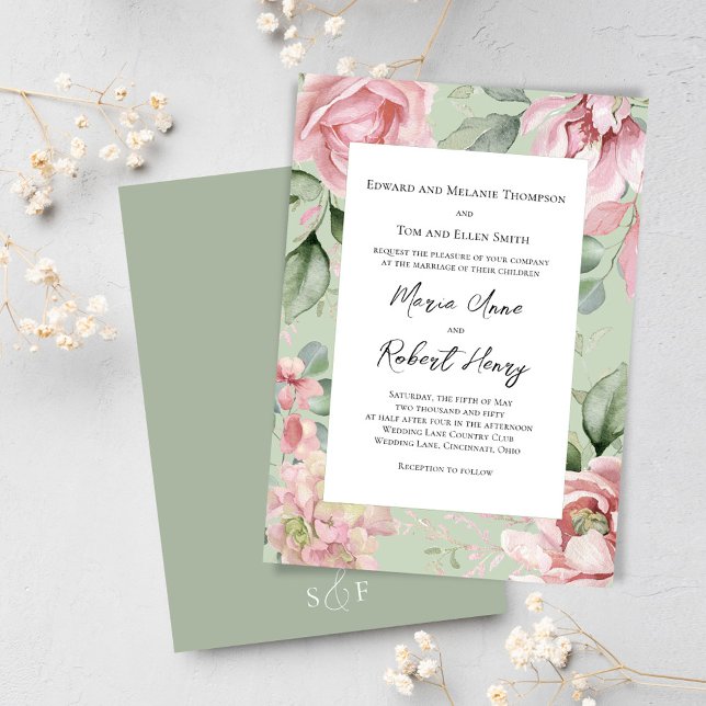 Blush Pink Watercolor Blumenzehen Einladung (Blush pink floral wedding invitations. )