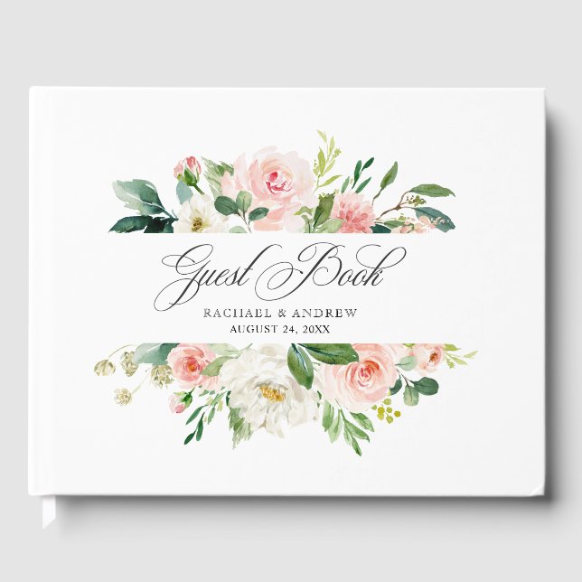 Blush Pink Watercolor Blumenzehen Gästebuch (Vorderseite)